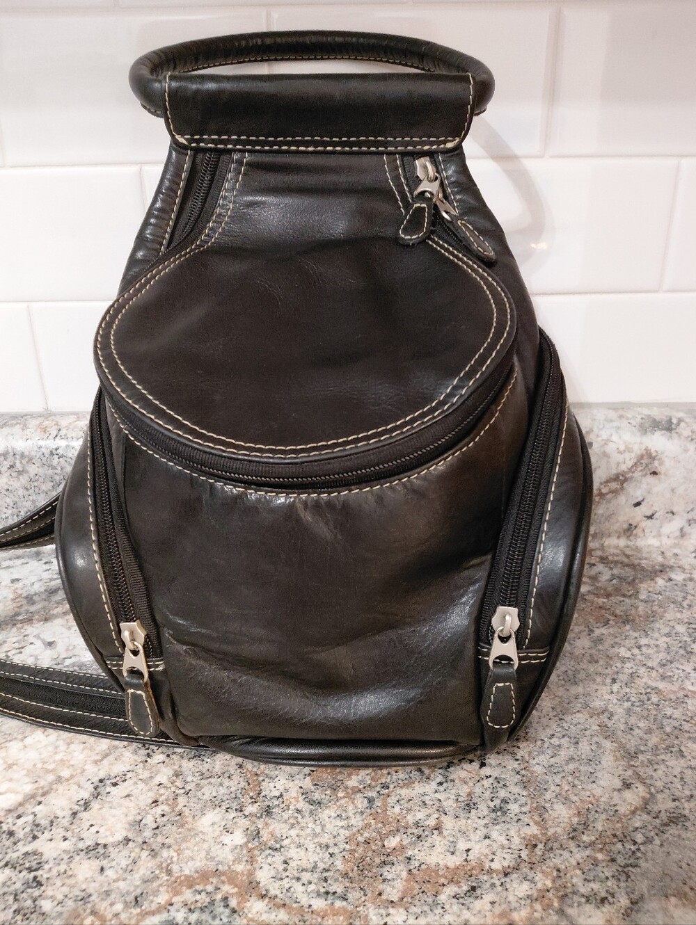 Women's Chaos Black Leather Small Backpack Sling Bag